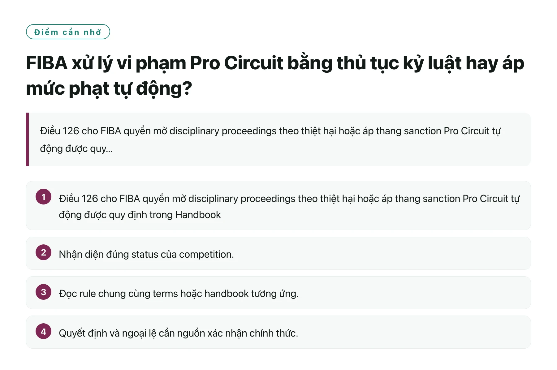 FIBA xử lý vi phạm Pro Circuit bằng thủ tục kỷ luật hay áp mức phạt tự động?——全文要点速览