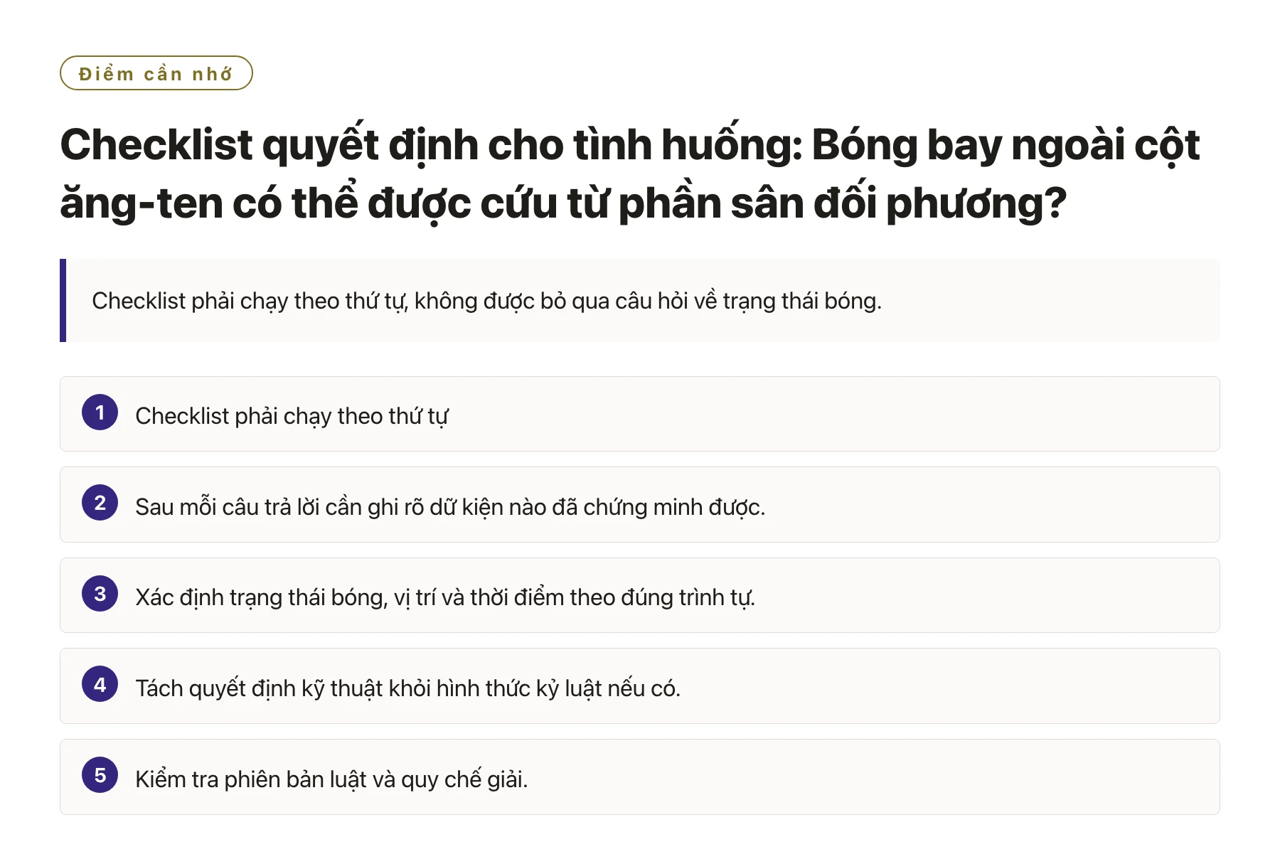 Checklist quyết định cho tình huống: Bóng bay ngoài cột ăng-ten có thể được cứu từ phần sân đối phương?——全文要点速览